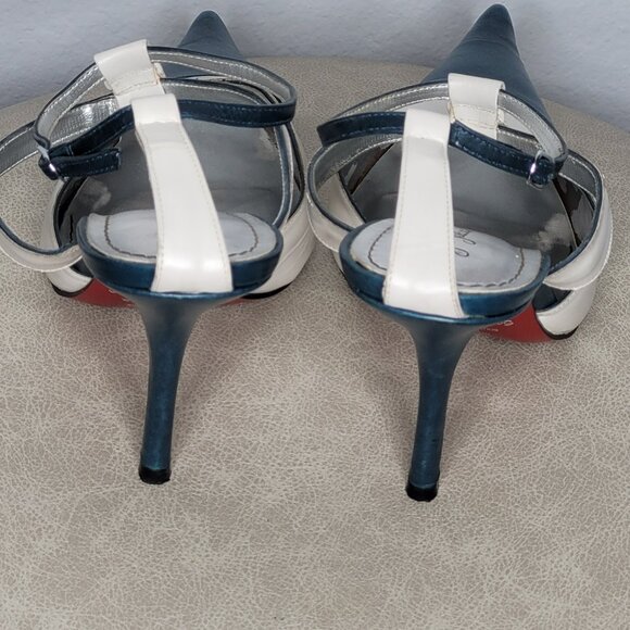 Vintage Sergio Zelcer Handmade Blue & White Leather Stilettos – Size 12M - Picture 4 of 9